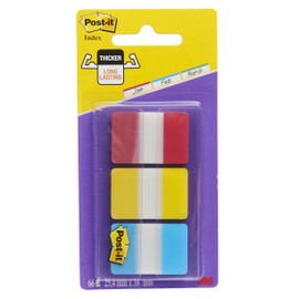 Post-it Index Strong Filing Tabs, Pack of 1 Dispenser, of 66 Tabs,25.4 mm x 38 mm, Yellow, Red, Blue Colors - Extra Strong Sticky Flags for Documents and Information