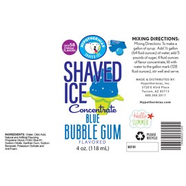 Blue Bubble Gum Shaved Ice and Snow Cone Unsweetened Flavor Concentrate 4 Fl Oz Size (makes 1 gallon of syrup with sugar and water added)