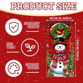 71 x 35 Inch Christmas Snowman Door Cover Banner - Festive Holiday Decorations, Large Front Door Porch Yard Sign Seasonal Backdrop for Wall Indoor Outdoor Xmas Photo Booth Props Winter Party Supplies