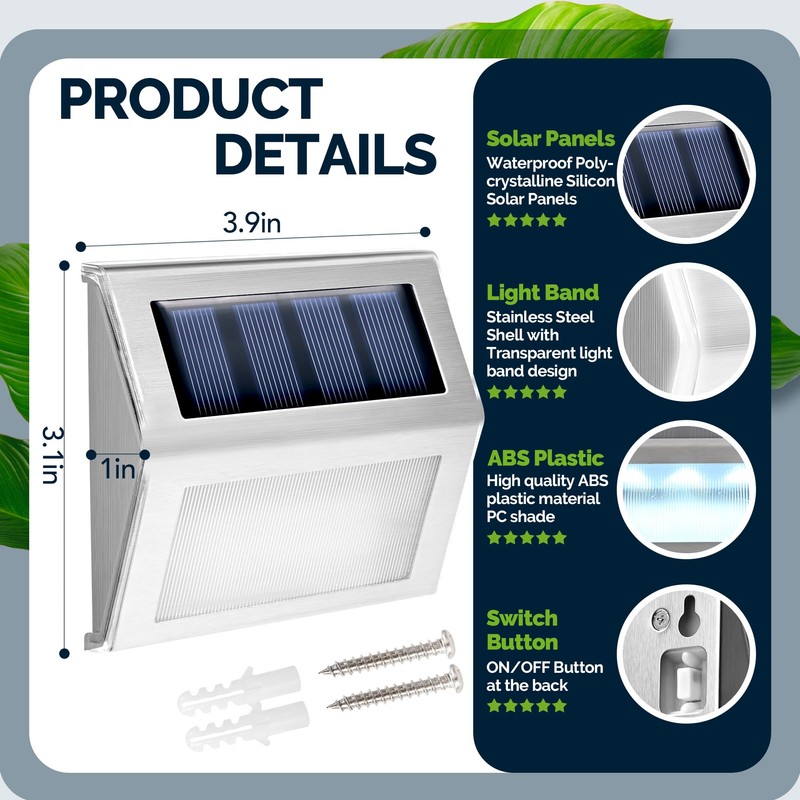 GIGALUMI 12 Pack Solar Fence Lights Outdoor, Waterproof LED Step