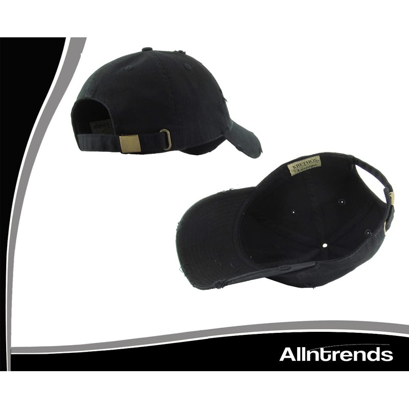 ALLNTRENDS Dekalb Corn Hat Distressed Dad Hat Buckle Cap (Black)