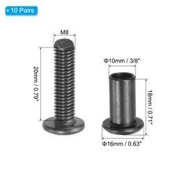 PATIKIL 10 Sets M8x20mm Hex Chicago Screws Binding Screw Post Connecting Hex Drive Socket Cap Bolt Nuts Scrapbooking Leather Belt Album Photo Furniture Repair Black
