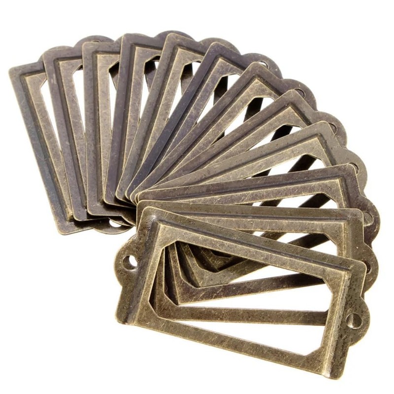 12Pcs Antique Brass Metal Label Pull Frame Handle File Name