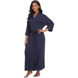 Women's Soft Robes Lightweight Kimono Loungewear Long Nightgown Knit Bathrobe Casual Sleepwear Pajamas with Pockets, Navy X-Large