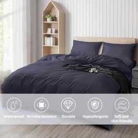 DUJUIKE Waterproof Duvet Cover, Duvet Protector, Waterproof, Anti-Incontinence, Suitable for Pets, Cats and Dogs, Children, Elderly, Double Zip (Navy Blue, Twin (135 x 200 cm))