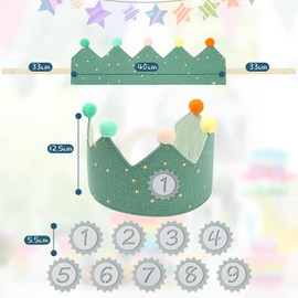 URAQT Birthday Crown for Kids, Reusable Star Birthday Party Hat Crown with Interchangeable Number from 1 to 9, Baby Photo Props, Birthday Party Tiara Headbands Gifts for Boys Girls, Light Green