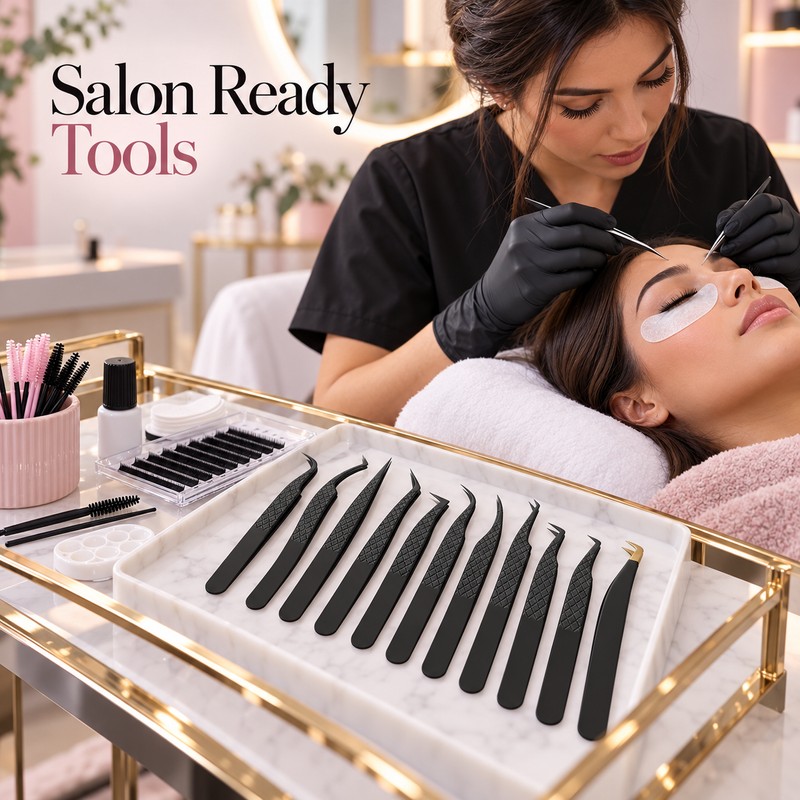 Professional Eyelash Tweezers – Black Fiber Tip Precision Lash Extension