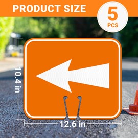 5 Pcs Traffic Arrow Signs, Detour Arrow Road Cone Top Warning Sign, 12.6"x10.4", Directional Arrow Signs for Left Right for Road Barricade Outdoor Construction, Orange