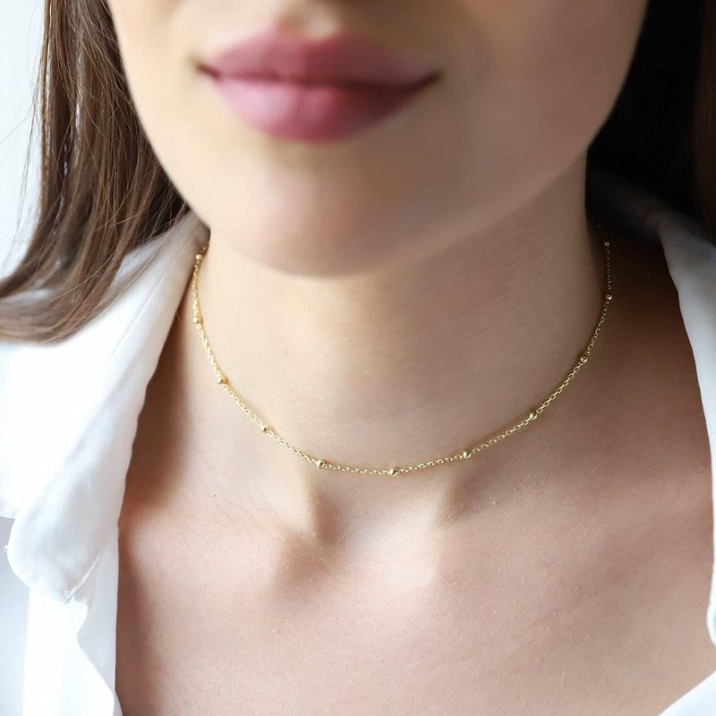Relveo Dainty Gold Choker Necklace for Women 14K Gold Plated