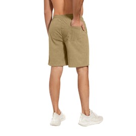 LVCBL Corduroy Men's Summer Shorts, Linen Lightweight Shorts with Pockets, khaki