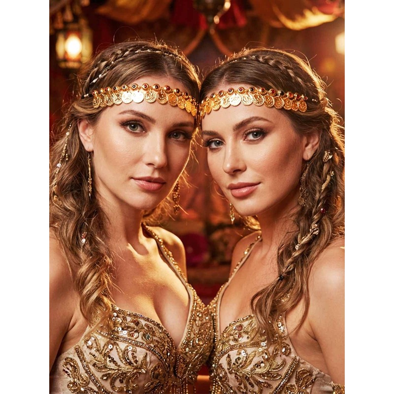 Yokawe Gold Coin Elastic Headbands Jewelry,Belly Dance Headpieces,Forehead Carnival Rave