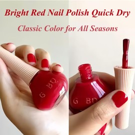 Bright Red Nail Polish 12ML, Quick Dry Classic Red Nail Color, No UV Lamp Needed, High Shine Long Lasting Nail Polish for Women Girls