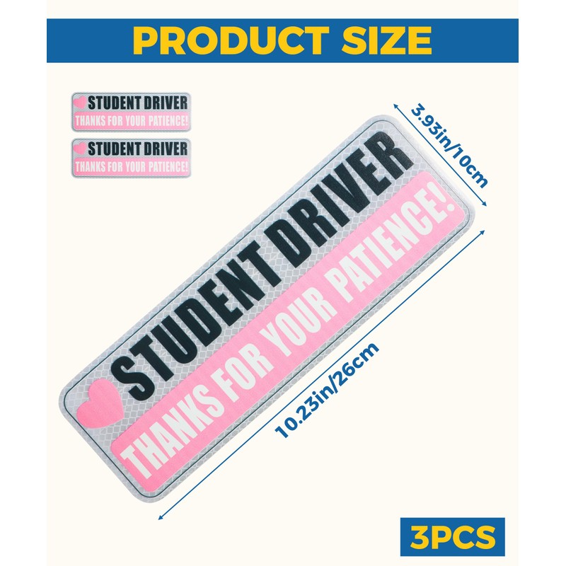 UBOG 3PCS Student Driver Magnet,Student Driver Sticker Magnet for Car,Car