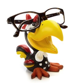 By Bers Glasses Holder Die _Vogel-Design Hand-Painted Animal Real Funny Polyresin for Fun and Young at Heart Gift, Rooster Black