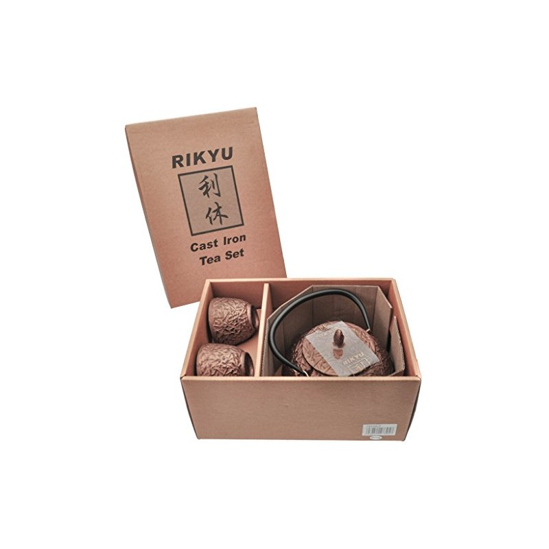 RIKYU RKTS508CP Cast Iron Tea Pot Tea Set Pine Copper,