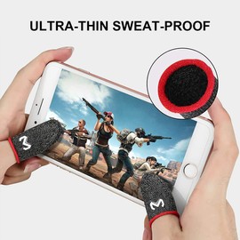 SIOPPKIK - PUBG Mobile Gaming Finger Sleeves with Anti-Sweat Effect - For Any Game and Mobile Device - Includes Microfibre Cloth - Pack of 4