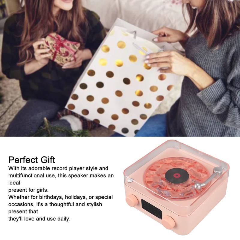 Record Player Style Bluetooth Speaker with Night Light and Time