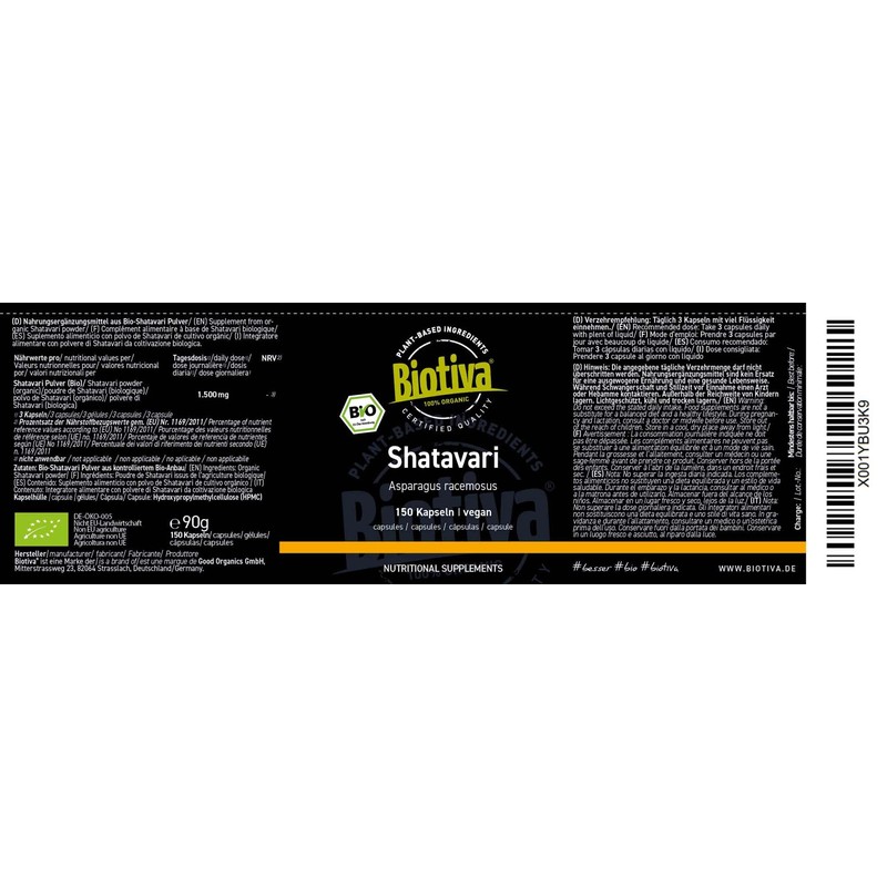 Shatavari Organic 150 Capsules - 500 mg per Capsule -