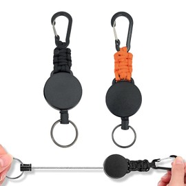 DMEEK Reel Keychain with Carabiner, Elastic Reel Key Reel, Multi-functional, Durable, Maximum Length of 23.6 inches (60 cm), Anti-Lost, Metal Wire, Hanging Name Tags, For Camping, Hiking, Fishing and