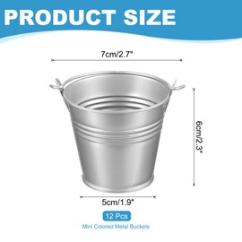 PATIKIL 2.7"x2.3" Small Metal Buckets with Handle, 12 Pcs Mini Galvanized Bucket Colorful Easter Buckets for Crafts Party Favors Decoration, Silver