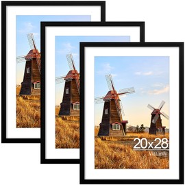Vittanly 20x28 Picture Frame with Plexiglass - Large Black Poster Frame for Wall Display - Includes 16x24 Mat, Made of Durable PVC Design - 3 Pack