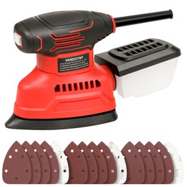 Vkndoynt Detail Sander, 12,000 OPM Mini Electric Sander with Dust Collector, 1.1Amp Power Mouse Sander with 15PCS Sanderpapers for Tight Spaces Sanding, Polishing, Removing Paint in Home Decoration