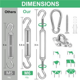 Quorvax Shade Sail Hardware Kit 6 Inch - Heavy-Duty Stainless Steel (304 Grade Anti-Rust) - for Rectangle, Triangle, Square Shade Sails - Outdoor Installation for Patio, Lawn, Garden