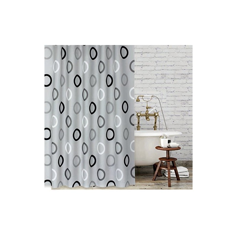 Tropik Home Grey Rings Fabric Shower Curtain Extra Long, Wide