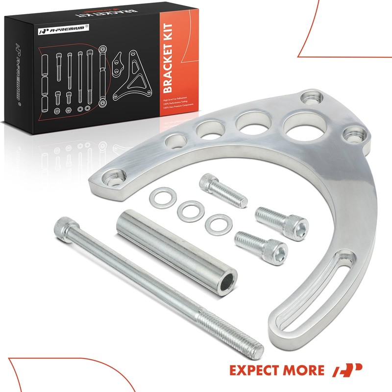 A-Premium Polished Aluminum Alternator Bracket Kit Compatible with Chevy Big
