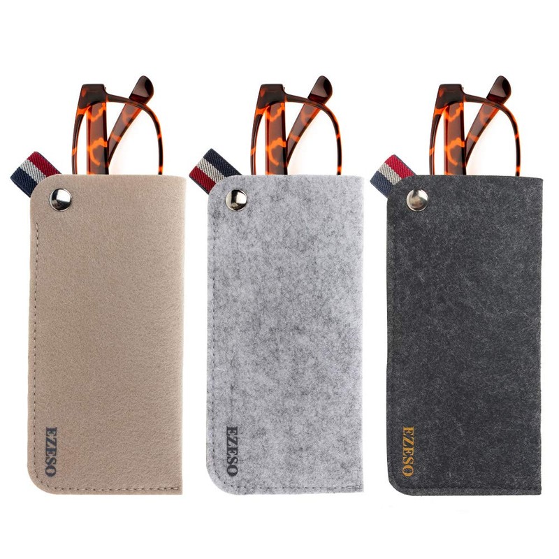 EZESO 3 Pack Felt Eyeglass Sunglasses Storage Bag Portable Pouch