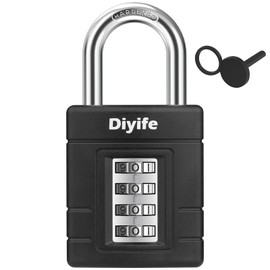 Diyife 4 Digit Combination Padlock Outdoor, Heavy Duty Lock with Thick Stainless Steel Locking Beam, One-Key Unlocking [Anti-Shear], for Home, Schools, Gyms, Sports Lockers, Garage, Fences