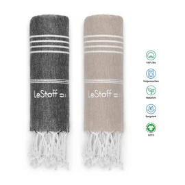 LeStoff Set of 2, the Original Hammam Towel, Beach Towel, Bath Towel, Sauna Towel, Shower Towel, Camping, Sports, Yoga, Travel, 100% Organic Cotton, Sustainable, Soft and Prewashed. (95 x 180 cm)