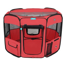 Pawdle Deluxe Premium Pet Dog Playpen Portable Soft Dog Exercise Pen Kennel with Carry Bag for Dogs, Cats, Kittens, and All Pets (Medium, Red)