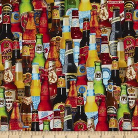Benartex Kanvas Ale House Beer Bottles Fabric, Multi