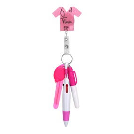 5pcs Nurse Pen Pink Set, Versatile Nurse Badge Reel Accessories Include Nurse Supplies Badge Holder Highlighter Pen Marker Pen LED Light Keychain Four-Color Ballpoint Pen for Nurse Doctor Day Gift