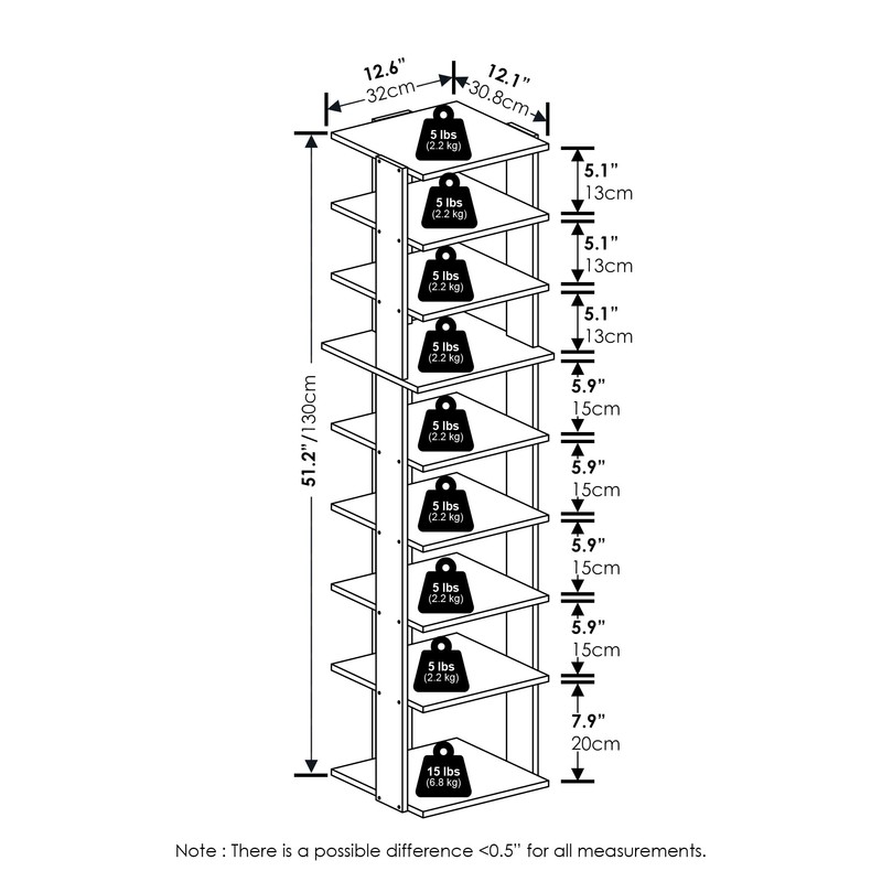 Furinno Compact 9-Tier Vertical Space Saving Free Standing Shoe Tower,