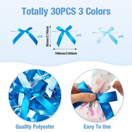 Craftdady 30Pcs Twist Tie Bows Deep Sky Blue Polyester Satin Ribbon Bows Pretied Premade Craft Bows Christmas Gift Wrapped Bowknots for Treat Bags Wedding Birthday Party Favors Ornament Accessories