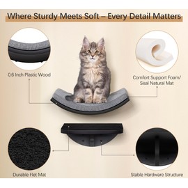 PELUOMOZ Cat Wall Shelf, Curved Cats Wall Bed, Wall Mounted Cat Grey Climbing Shelves for Sleeping, Playing, and Lounging