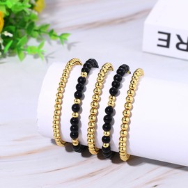 Cupimatch Women's Stretch Bracelet: Baroque Pearl Bracelet Made of 14K Gold, Stackable Gold Bracelet, Colourful Bracelet, Gifts for Girls Women, 14K gold, faux pearls