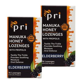 P.R.I Manuka Honey Lozenges with Propolis, Soothing Cough and Throat Drops, MGO 300+ Certified (Elderberry, 16 Count/2 Pack)