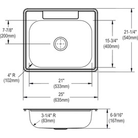 Dayton 25" x 22" Single Bowl Top Mount Kitchen Sink Faucet Drillings: 4 Holes