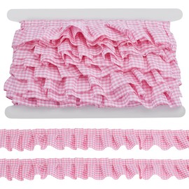 PH PandaHall 9 m Gingham Ruffle Trim Pink Pleated Tape 40 mm Ruffle Ribbon Trim Wavy Lace Edge Trim for Christmas DIY Craft Sewing Dress Clothing Applique