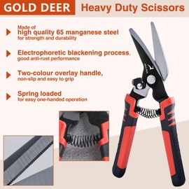 GOLD DEER 8-INCH 2 Pack Multipurpose Carpet Cutting Scissors Straight and Elbow with a Pair of Gloves Heavy Duty Scissors Cardboard for Cutting Cable Wires Cardboard Vinyl Siding