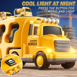 Dinosaur Planet 5 in 1 Trucks Toy for Toddlers 4-8 4-7, 1 Year Old Boy Transport Carrier with Small Cars, Construction Themed Birthday Gifts for Kids Boys Girls Aged 3 4 5 6 Indoor Outdoor