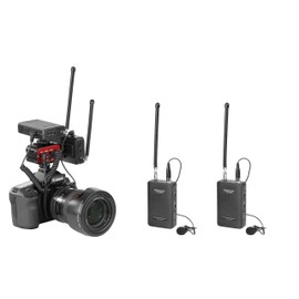 Saramonic Wireless VHF Lavalier Microphone Bundle with 2 Bodypack Transmitters, 2 Receivers, and 2-Ch Mixer for DSLR Cameras, Camcorders and More - 200' Wireless Transmission Range (Black, Red)