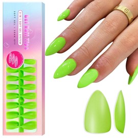 SXVME Gel Nail Tips Short Almond Press on Nails Soft Gel Nails Tips 300Pcs Pre Colored Natrual Neon Green Tips Press ons Soak Off Acrylic Fake Nails Extensions DIY