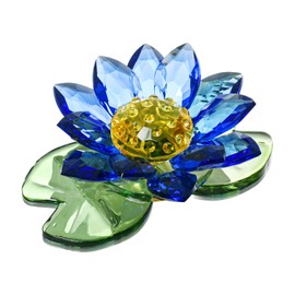 JATYFING Crystal Lotus Figurine Decoration Spring Glass Decorative Lotus Flower Collection Table Centrepiece (Blue)