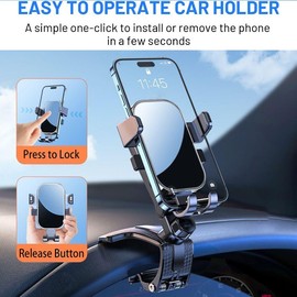 Car Phone Holder Dashboard 360 Degree Rotation - Multifunctional One Hand Operation Clip Design Phone Mount Compatible with 4-7 inch Smartphones