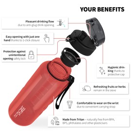 720°DGREE Water Bottle 1.5l “uberBottle“ crystalClear +Sieve - BPA-Free, Leakproof, Reusable Drinking Bottle - XL Sports Bottle for all Day Hydration, Gym, Fitness, Office, University, Hiking, Travel