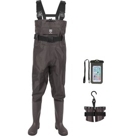 TIDEWE Bootfoot Chest Wader, 2-Ply Nylon/PVC Waterproof Fishing & Hunting Waders with Boot Hanger for Men and Women Brown Size 6